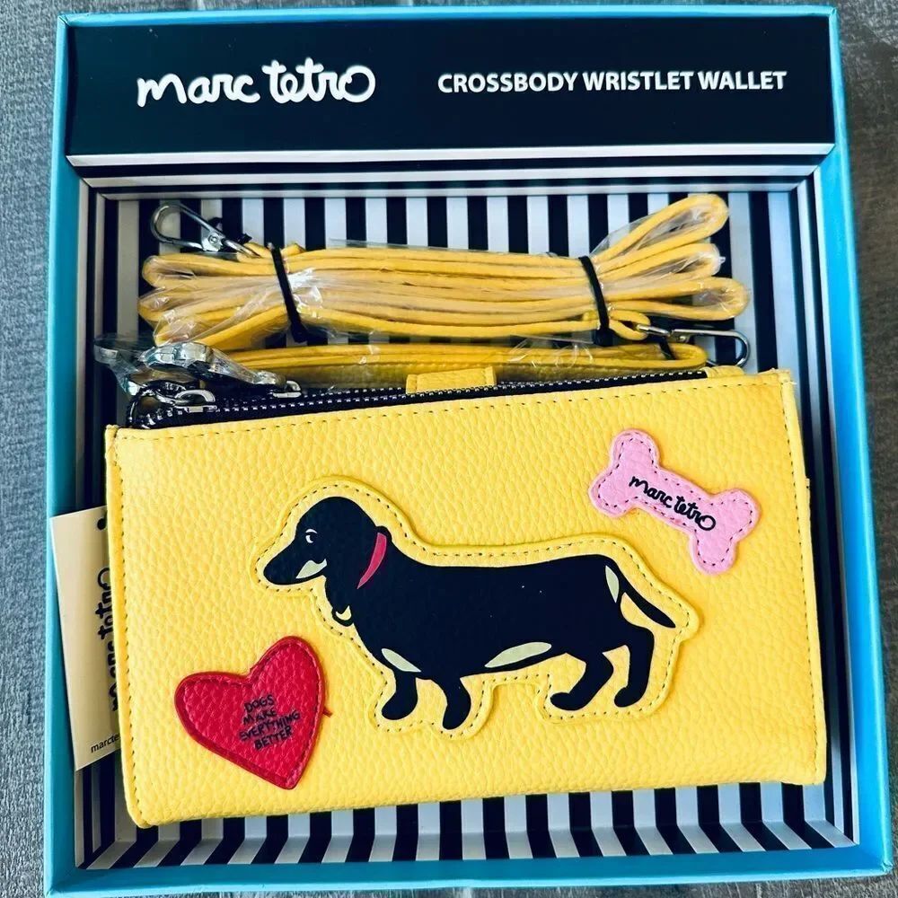 Marc Tetro Dachshund Dog Crossbody Wristlet Wallet Purse Boxed Gift Set